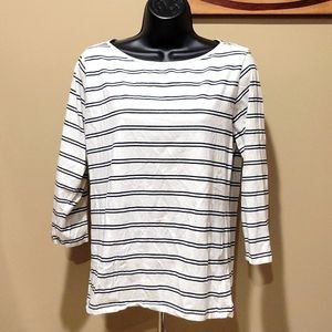 H&M : White and Navy Double Stripe LS Tee  XL